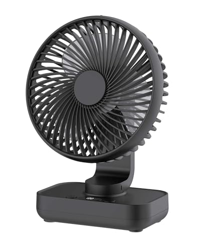 Joneytech Tischventilator Leise Automatisch Oszillierend, 4000mAh Akku USB Klein Tragbarer 4 Geschwindigkeiten LED-Digitalanzeige für den Schreibtisch, Zuhause, Picknicks und Büro- 12V mini ventilator von Joneytech