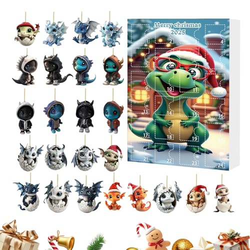 24-Tägiger Weihnachtscountdown Kalender,24 Tage Baby 2D Acryl Hängeornamente - 2025 Countdown Kalender Tieranhänger für Auto Innenspiegel Tür Wand Party Weihnachtsbaum Deko von Jongyumo