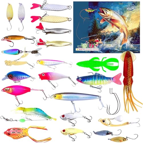 Angeln Abenteuer,24 Tage Weihnachtskalender Mit Angelködern | Weihnachtssocken Füllung Angelzubehör Set Für Männer Angler Angeln Abenteuer,24 Tage Weihnachtskalender Mit Angelködern | Weihnachtssocken Füllung Angelzubehör Set Für Männer Angler von Jongyumo
