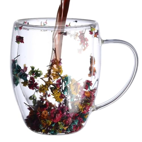 Doppelwandige Kaffeetasse Aus Glas, Doppelt Isolierte Glastasse Mit Getrockneten Blumen, Elegante Tasse Mit Trockenblumen, Bußgeld, Ergonomisches Design, Kunstwerk von Jongyumo