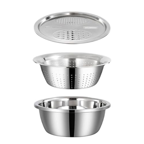 Edelstahl Reibe Schüssel Set 3 in 1 Multifunktionales Edelstahlbecken mit Nudelsieb, 28cm Rostfreie Colander Set, Küchenreibe Abflusskorb und Behälter Schüssel für Raspeln, Teigkneten & Backen von Jongyumo