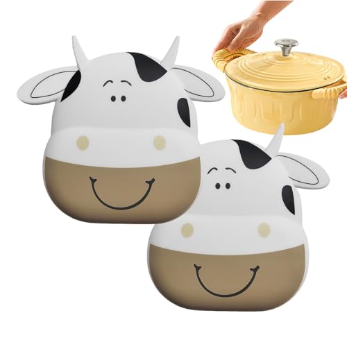 Ofenhandschuh Wärmefest, 13x12cm 2er Set Küchenhandschuhe aus Silikon, Niedliche Kuh Design Backofenhandschuhe mit Anti Rutsch Griff, Perfekt für die Küche, zum Grillen, Kochen und Backen von Jongyumo