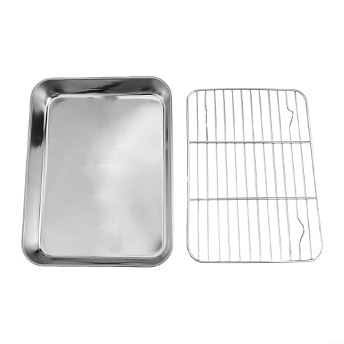 Edelstahlpfanne mit Kühlgitter, unverzichtbares Küchenset zum Braten und Backen (23 x 17 x 2,5 cm) von Jonikuper