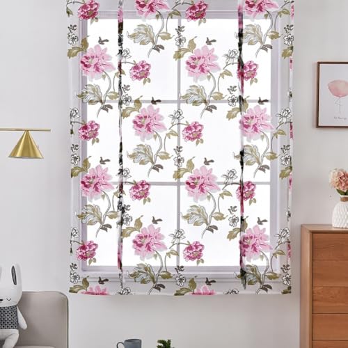 Elegante Voile-Vorhänge mit auffälligem Pfingstrosenmuster, um Ihren Raum zu bereichern (Rosa) von Jonikuper