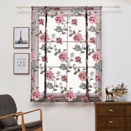 Elegante Voile-Vorhänge mit auffälligem Pfingstrosenmuster, um Ihren Raum zu bereichern (lila) von Jonikuper