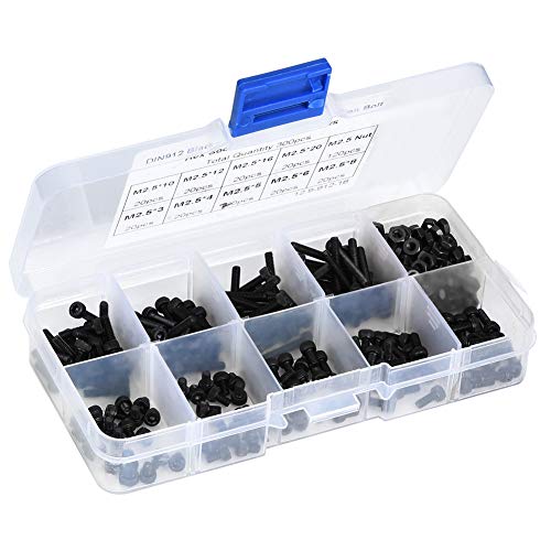 300pcs M2.5 X 3-20mm 12.9 Grade Black Alloy Steel Hex Socket Head Cap Screw with Nut, High-quality Hex Socket Screw Set 300pcs M2.5 X 3-20mm 12.9 Grade Black Alloy Steel Hex Socket Head Cap Screw with Nut, High-quality Hex Socket Screw Set von Jonlaki