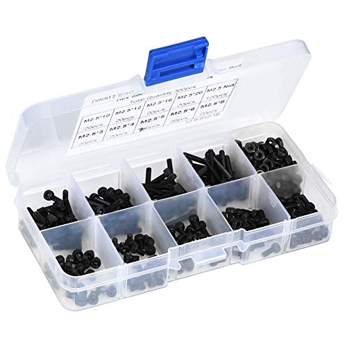 300pcs M2.5 X 3-20mm 12.9 Grade Black Alloy Steel Hex Socket Head Cap Screw with Nut, High-quality Hex Socket Screw Set von Jonlaki