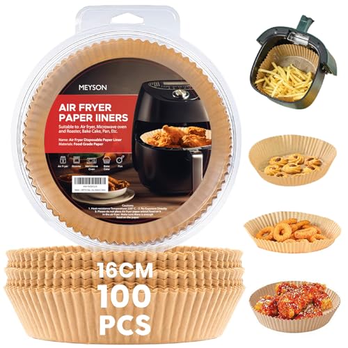 100 Stück rundes Papier für Luftfriteuse, 16 cm, kompatibel mit Cosori und Cecotec von 3 bis 6 l, Formen für Luftfritteuse und Backofen, Zubehör für Fritteuse, Form für Luftfritteuse bis 6 Liter von Meyson