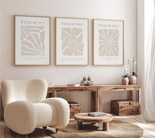 Joocrise Christliche Wandkunst, 3er-Set, Bibelversen, Wanddekoration, neutraler Psalm, Leinwand, Wandkunst, moderne Bilder, Blumendrucke, christliches Kunstwerk für Wohnzimmer, Schlafzimmer, 30,5 x von Joocrise
