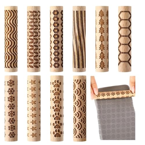 Jooehyer 10 PCs Holztontextur Rollen Set Stamp Roller -Werkzeuge für Plattengebäude -Skulpturen Handgefertigt Jooehyer 10 PCs Holztontextur Rollen Set Stamp Roller -Werkzeuge für Plattengebäude -Skulpturen Handgefertigt von Jooehyer
