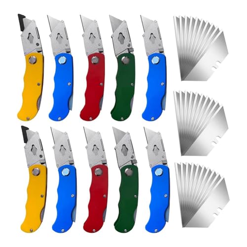 Jooehyer 10-Teiliges Klappmesser-Set & 50-Teiliges Klingenset zum Basteln, Einziehbare Kartonmesser, Exacto-Messer, Papierschneider von Jooehyer