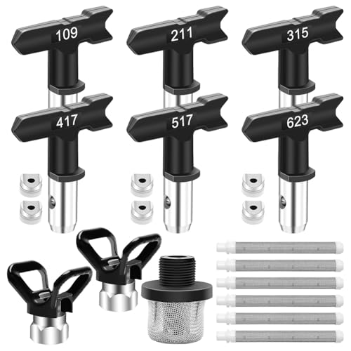 Jooehyer 15-Teiliges Airless-Farbspritzdüsen-Set, Umkehrbare Düsenspitzen mit Abstandshalter, Filter, Einlasssieb und Düsenspitzenschutz von Jooehyer