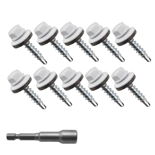 Jooehyer 300 Stück 10 X 1 Sechskantköpfe, Selbstbohrende Metalldachschrauben, EPDM-Unterlegscheibe, Blechdachschraube mit Sechskantschraubendreherbit Jooehyer 300 Stück 10 X 1 Sechskantköpfe, Selbstbohrende Metalldachschrauben, EPDM-Unterlegscheibe, Blechdachschraube mit Sechskantschraubendreherbit von Jooehyer