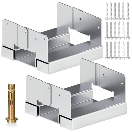 Jooehyer 6x6 Verzinkter Pfostensockel für Beton, 2er-Pack Pfostensockelanker für 5,5x5,5 mit 20 Schrauben und 2 Befestigungselementen von Jooehyer