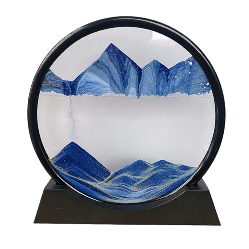 Jooehyer 7 Bewegliches 3D-Sandkunstbild, Sandlandschaft, Fließender Sand, Rundes Sanduhr-Display Aus Glas, Fließender Sandrahmen von Jooehyer
