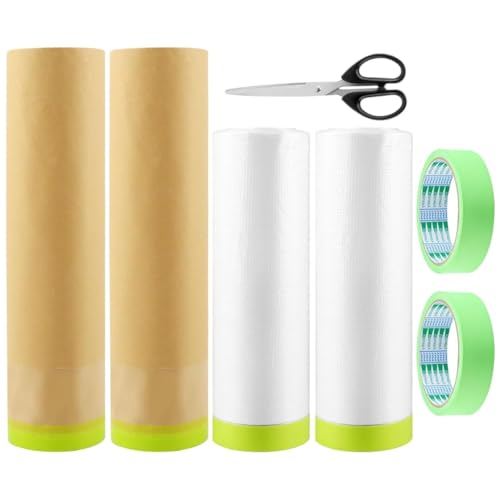 Jooehyer Abdeckpapier, 6 Rollen Vorgeklebtes Abdeckpapier und Schere, Klebeband und Vorhänge, Malerpapier zum Abdecken Von Röcken von Jooehyer