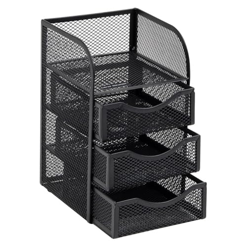 Jooehyer Desktop-Arbeitsplatz-Organizer mit Schublade, Metall-Mesh-Papier-Binderclip-Korb für Bürozubehör von Jooehyer