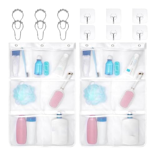 Jooehyer Duschablage Aus Netzstoff zum Aufhängen, Schnelltrocknender Dusch-Organizer, Badezimmer-Organizer mit 7, Tragetasche für Kreuzfahrtschiffe, 2er-Pack Jooehyer Duschablage Aus Netzstoff zum Aufhängen, Schnelltrocknender Dusch-Organizer, Badezimmer-Organizer mit 7, Tragetasche für Kreuzfahrtschiffe, 2er-Pack von Jooehyer