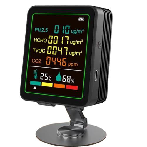 Jooehyer Formaldehyd TVOC PM2.5/CO2 -Temperaturfeuchtigkeit Digital 6in1 Luftqualit?tsmonitor Detektormesser Schwarz Jooehyer Formaldehyd TVOC PM2.5/CO2 -Temperaturfeuchtigkeit Digital 6in1 Luftqualit?tsmonitor Detektormesser Schwarz von Jooehyer
