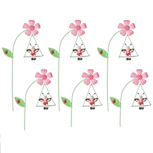 Jooehyer -Gartenblumen, 6 Stück, Dekorative Pflanzenstäbe Aus, 10,6, Dekorative Gartenstäbe mit Niedlichen Tieren auf Schaukeln A von Jooehyer