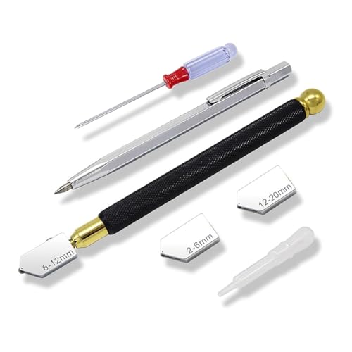Jooehyer Glasschneidemesser 2-20 mm, Glasschneidemesser mit Legierungsspitze, und Gravierstift Aus Legierung, für Glas/Mosaik/Kunsthandwerk von Jooehyer