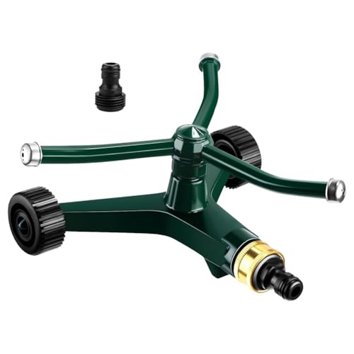 Jooehyer Rotierender Rasensprinkler Aus Metall, 3, Robust, 360 Grad, Automatischer Rotierender Wirbelsprinkler mit Radsockel von Jooehyer