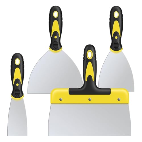 Jooehyer Spachtelmesser-Set, 4-Teiliges Farbschaber-Set Aus Edelstahl mit Bequemem für Trockenbaureparaturen und Tapetenentfernung von Jooehyer