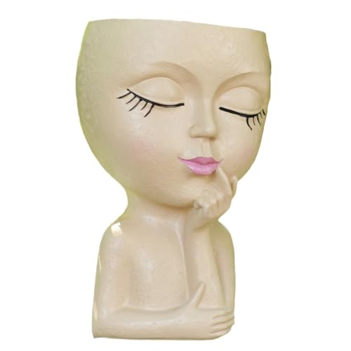 Jooehyer Süßer Blumentopf mit Kopf/Blumentopf mit Gesicht, für Zimmerpflanzen, Blumentopf mit Mädchengesicht, Süßer Blumentopf mit Damenkopf, Khaki von Jooehyer