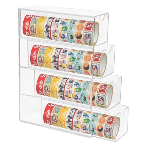 Jooehyer Washi-Tape-Organizer, Stapelbare Washi-Tape-Box Aus Kunststoff mit 4 Schubladen, Transparente Aufbewahrungsschubladen von Jooehyer