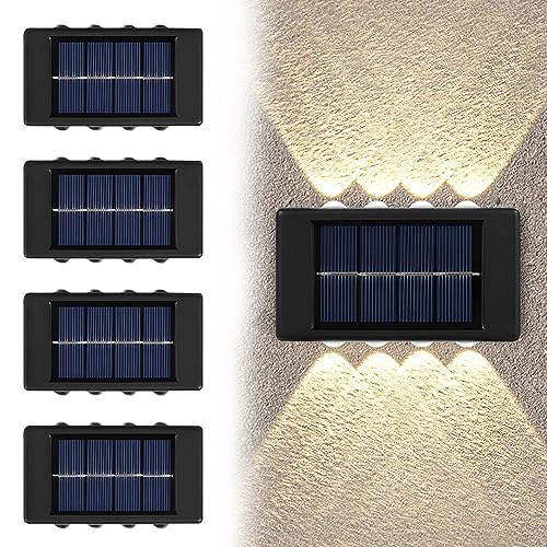 Jooheli 4 Stück Solarlampen für Außen, Solarleuchte Außen Wandleuchte, Solar Aussenleuchte, 8LED Solarleuchten für Außen für Außen für Garten Rasen Balkon Terrasse Hof, IP65 Wasserdicht, Warmweiß von Jooheli