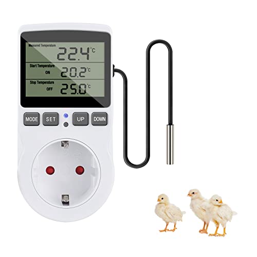 Jooheli Digital Thermostat Steckdose 230V 16A mit Fühler Timer Tag Nacht Temperaturregler Digital Thermostat Steckdose für Gewächshaus Heizen Kühlen Temperaturschalter für Terrarium Thermostat von Jooheli