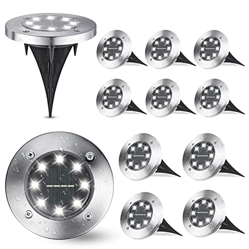Joomer 12 Stück Solar Bodenleuchten Aussen, Solarleuchten für Garten Außen mit 8 LEDs, 6000K Weiß Wasserdicht Led Solar Gartenleuchten, Solarlampen für Außen Rasen Auffahrt Gehweg Patio von Joomer