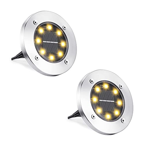 Joomer 2 Stück Solar Bodenleuchten Aussen, Solarleuchten für Garten Außen mit 8 LEDs, 3000K Warmweiß Wasserdicht Led Solar Gartenleuchten, Solarlampen für Außen Rasen Auffahrt Gehweg Patio von Joomer