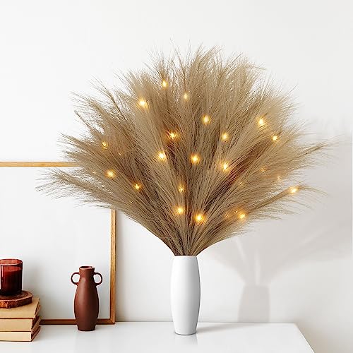 Joomer Leuchtende Pampasgras Groß, 70cm 3 Stück Pampasgras Künstliches Blumen Strauß, 36 LED Lichterkette Batteriebetrieben Boho Home Deko für Hochzeit Wohnzimmer Schlafzimmer Tisch(Braun) von Joomer