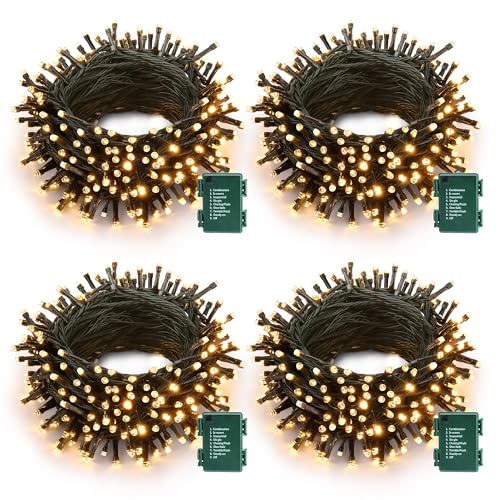 Joomer Lichterkette Außen Batterie, 5.2M 50 LED Lichterkette Weihnachtsbaum, 8 Modi Weihnachtsbeleuchtung Außen Wasserdichte Timer Weihnachtsdeko Aussen für Balkon Hochzeit Festival(4 Stück, Warmweiß) von Joomer