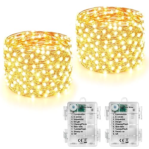 Joomer Lichterkette Batterie 5M, 2 Stück 50 LED Silberfaden Weihnachtsbeleuchtung Außen Timer, 8 Modi Lichterkette Weihnachtsbaum Weihnachtsdeko Wasserdicht für Innen Garten Party Festival, Warmweiß Joomer Lichterkette Batterie 5M, 2 Stück 50 LED Silberfaden Weihnachtsbeleuchtung Außen Timer, 8 Modi Lichterkette Weihnachtsbaum Weihnachtsdeko Wasserdicht für Innen Garten Party Festival, Warmweiß von Joomer
