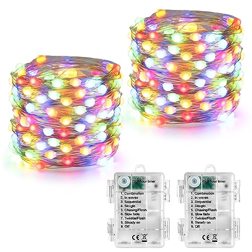 Joomer Lichterkette Batterie 5M, 2 Stück 50 LED Silberfaden Weihnachtsbeleuchtung Außen Timer, 8 Modi Lichterkette Weihnachtsbaum Weihnachtsdeko Wasserdicht für Innen Garten Party Festival Deko,Bunt Joomer Lichterkette Batterie 5M, 2 Stück 50 LED Silberfaden Weihnachtsbeleuchtung Außen Timer, 8 Modi Lichterkette Weihnachtsbaum Weihnachtsdeko Wasserdicht für Innen Garten Party Festival Deko,Bunt von Joomer