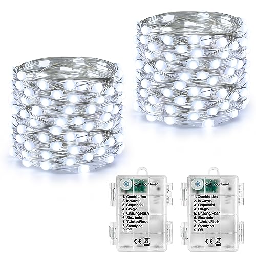 Joomer Lichterkette Batterie 5M, 2 Stück 50 LED Silberfaden Weihnachtsbeleuchtung Außen Timer, 8 Modi Lichterkette Weihnachtsbaum Weihnachtsdeko Wasserdicht für Innen Garten Party Festival Deko, Weiß Joomer Lichterkette Batterie 5M, 2 Stück 50 LED Silberfaden Weihnachtsbeleuchtung Außen Timer, 8 Modi Lichterkette Weihnachtsbaum Weihnachtsdeko Wasserdicht für Innen Garten Party Festival Deko, Weiß von Joomer