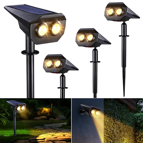 Joomer Solarlampen für Außen, 4 Stück Solar Strahler Wetterfest IP65, LED Gartenleuchten Solar, 2 Helligkeitsmodi, Solarleuchten für Außen Garten Hof Gehweg Rasen Auffahrt, Warmweiß von Joomer
