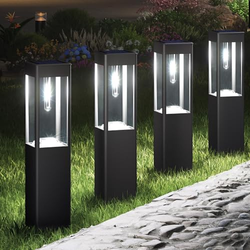 Joomer Solarlampen für Außen Garten, 4 Stück Solarleuchten für Außen Weiß LED Wegeleuchte Wasserdicht Solar Gartenleuchte für Outdoor Terrasse Rasen Auffahrt Gehweg Patio Deko von Joomer