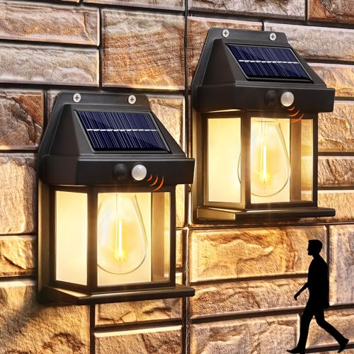 Joomer Solarlampen für Außen mit Bewegungsmelder, 3 Modi LED Solar Wandleuchte Aussen IP65 Wasserdichte, Warmweiß Solar Wandleuchte Aussen Garte für Pfad Garage Veranda Zaun Beleuchtung [2 Stück] von Joomer