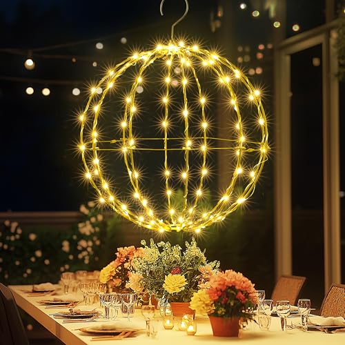 Joomer Weihnachtsbeleuchtung Außen Batterie Hängende LED Kugel Lichter 30cm 120 LED Weihnachtsdeko Timer Lichterkette Außen 8 Modi Leuchtkugel Wasserdichte für Garten Party Innen(1 Stück,Warmweiß) von Joomer