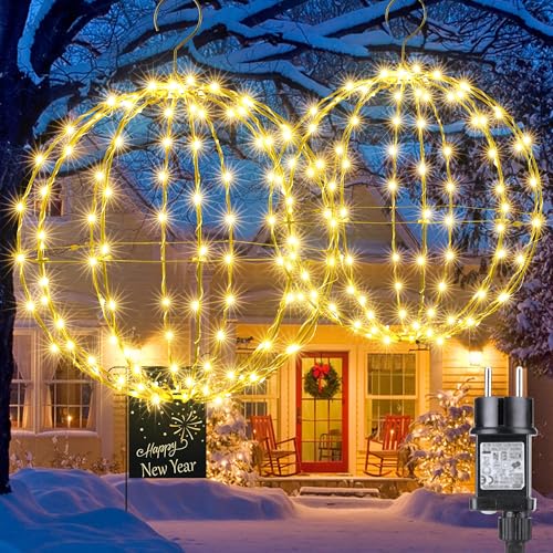 Joomer Weihnachtsbeleuchtung Außen Hängende LED Kugel Lichter Strom Leuchtkugel 33cm 144 LED und 28cm 120 LED Timer Weihnachtsdeko Innen 8 Modi Wasserdichte für Garten Party (2 Stück, Warmweiß) von Joomer