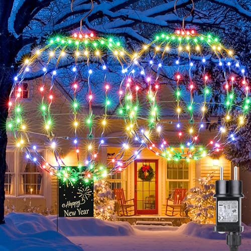 Joomer Weihnachtsbeleuchtung Außen Hängende LED Kugel Lichter Strombetrieben Leuchtkugel 33cm 144LED und 28cm 120 LED Timer Weihnachtsdeko Innen 8 Modi Wasserdichte für Garten Party (2 Stück, Bunt) von Joomer