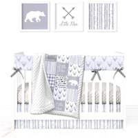 Personalisierte Minky Krippenset | Bär Patchwork Decke Mit Namen Neutral Kinderbettwäsche Woodland Baby Shower von JoomookieMinky