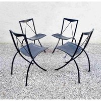 4Er Set Esszimmerstühle/Hersteller Cattelan Italia Klappstühle Aus Schwarzem Metall Und Leder Stühle 1980Er Jahre von Jooovanka