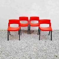 4Er Set Vintage Rot Schwarz Stuhl/Model City Design Lucci & Orlandini Produziert Von Lamm Italy Retro Esszimmerstühle Italien 1980Er 80Er Jahre von Jooovanka