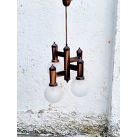 Mid Century Modern Deckenlampe/Vierarm Kronleuchter Metall & Glas Vintage Beleuchtung Jugoslawien 70Er Jahre von Jooovanka