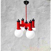 Mid Century Modern Deckenlampe/Vierarmiger Kronleuchter Metall & Glas Vintage Beleuchtung Retro Jugoslawien "70Er Jahre von Jooovanka