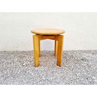 Mid Century Modern Holz Hocker/Massivholz Stuhl Vintage Brauner Klingnau Ag Und Tischfabrik Schweiz 1980Er 80Er Jahre von Jooovanka